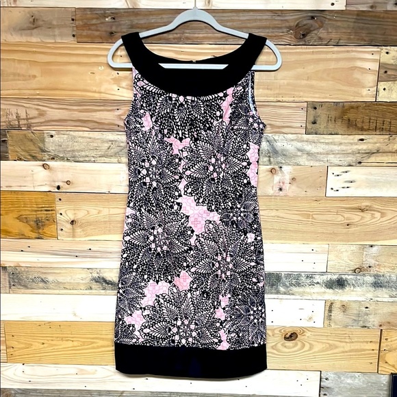 Connected Apparel size 10 Black and Pink Sheath Midi Sleeveless Stretchy Dress - Picture 1 of 8